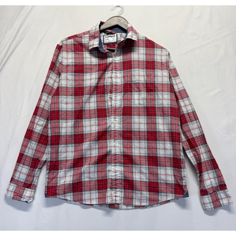 Express Classic Soft Wash Shirt Mens Medium Multicolor Plaid Cotton Button‎ Up